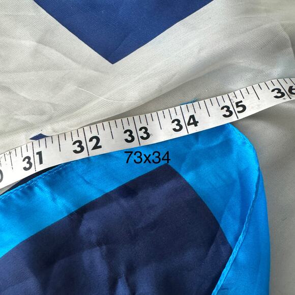 Vintage 90s Christian Dior Silk Blue Cream Checkered Pattern Dior Scarf 73x34 - Picture 4 of 5